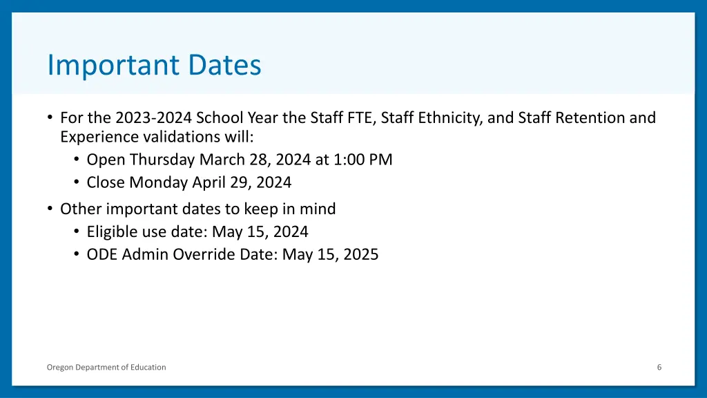 important dates