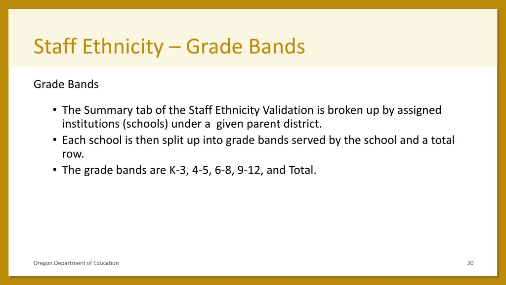 staff ethnicity grade bands