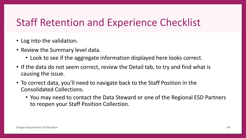 staff retention and experience checklist