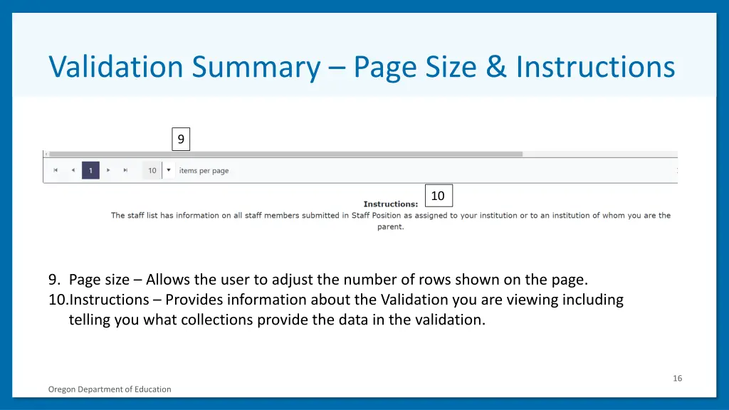 validation summary page size instructions