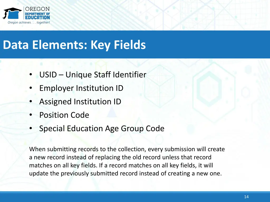 data elements key fields