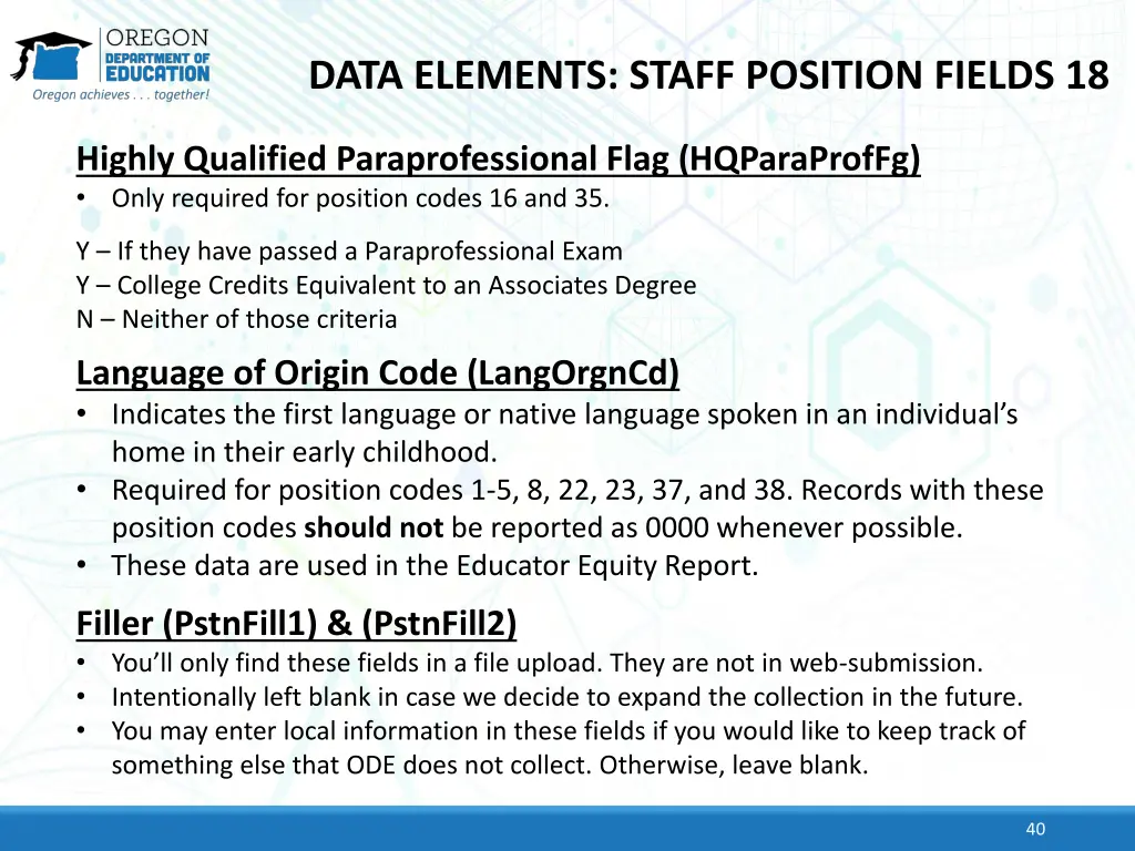 data elements staff position fields 18