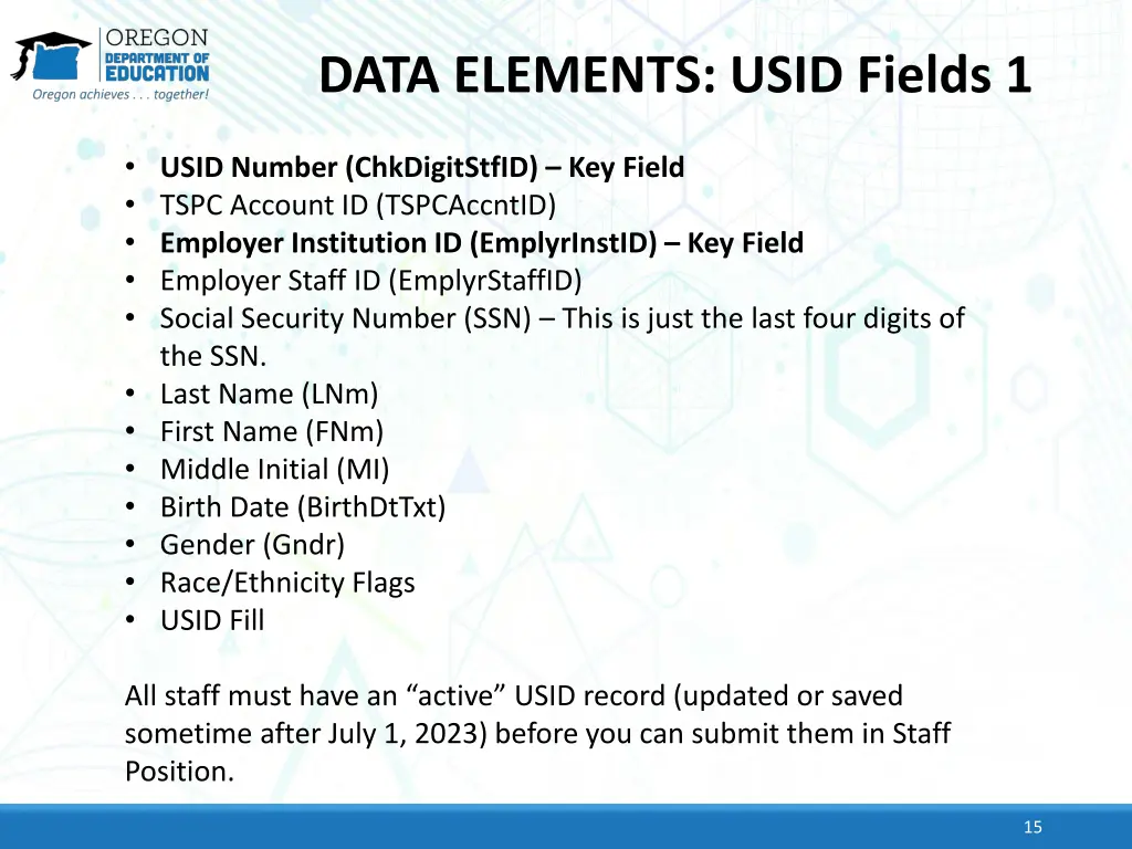 data elements usid fields 1