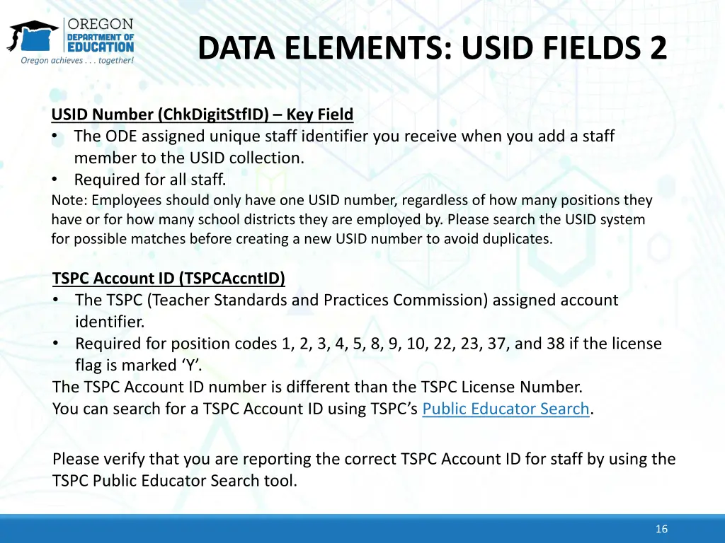 data elements usid fields 2