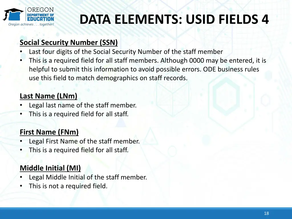 data elements usid fields 4