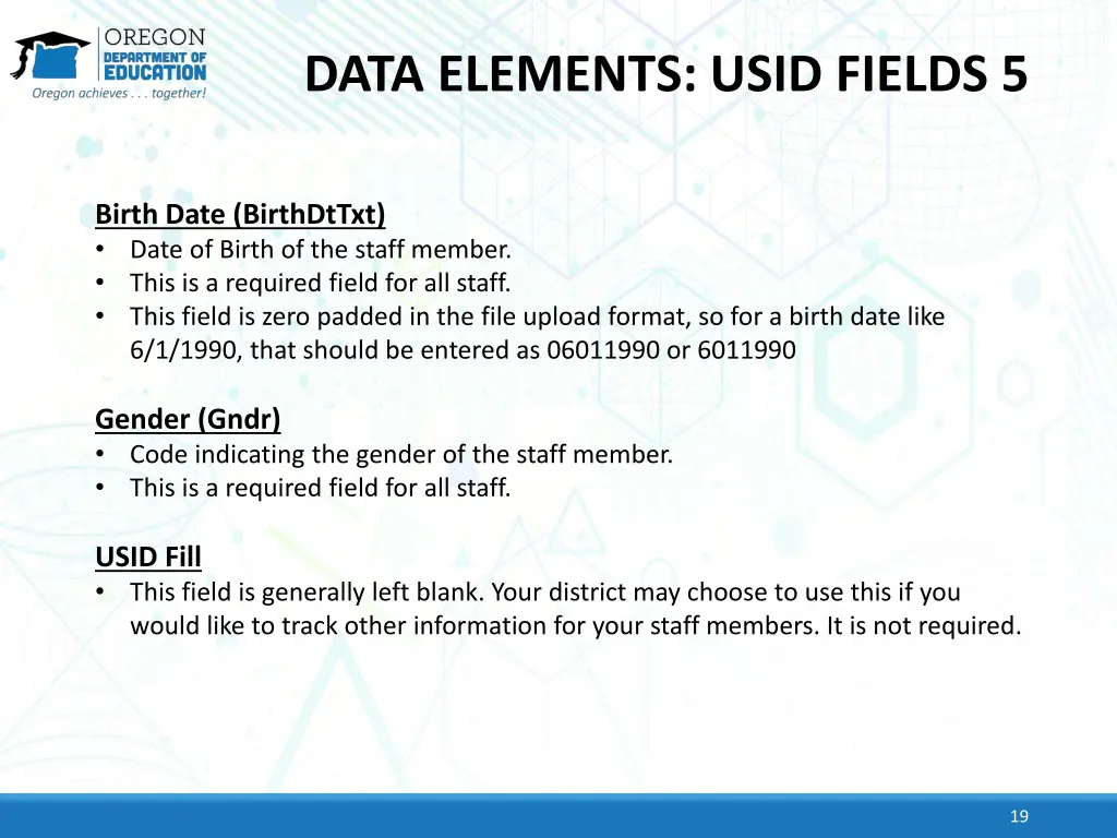 data elements usid fields 5