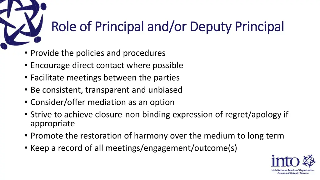 role of principal and or deputy principal role