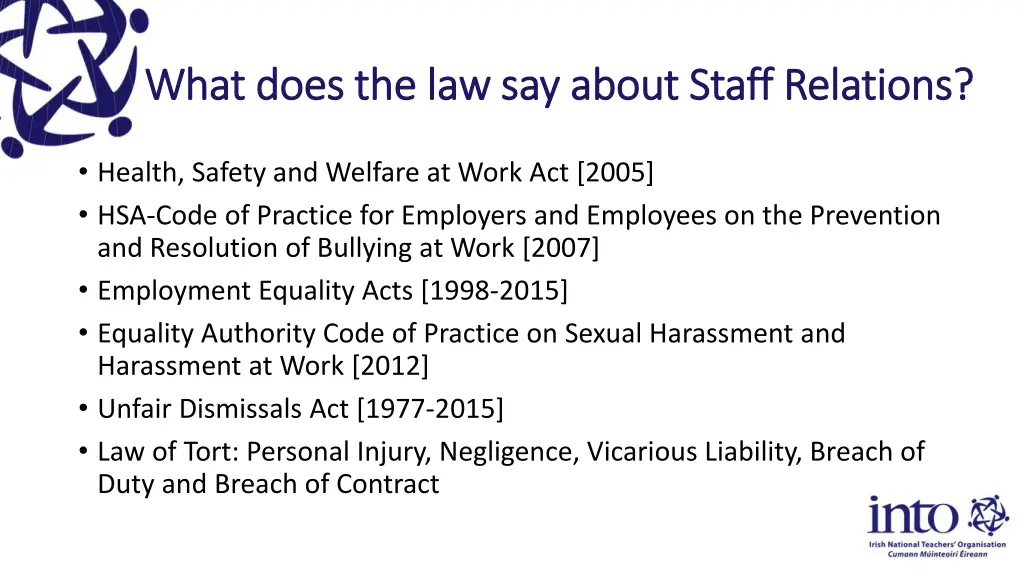 what does the law say about staff relations what