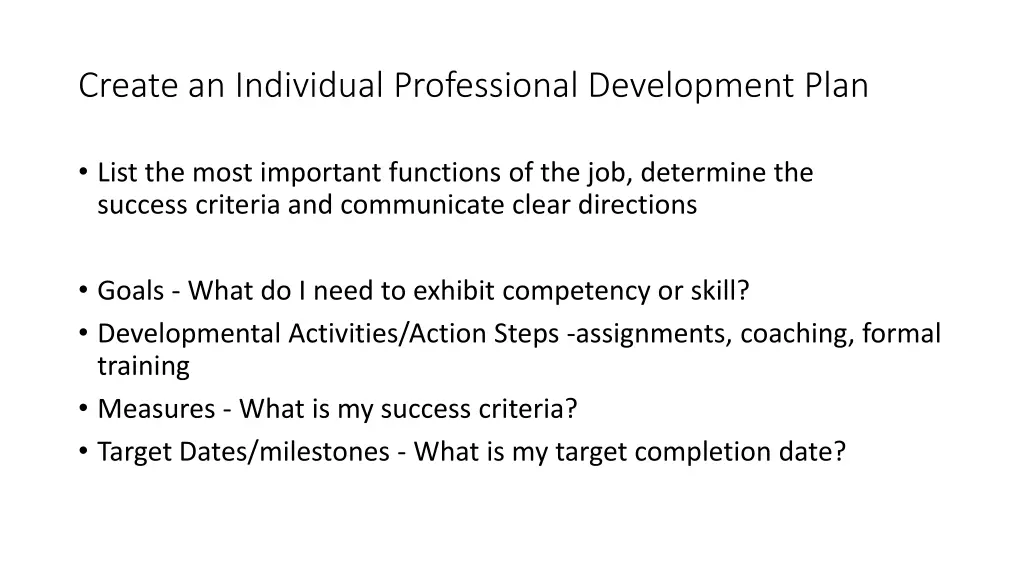 create an individual professional development plan