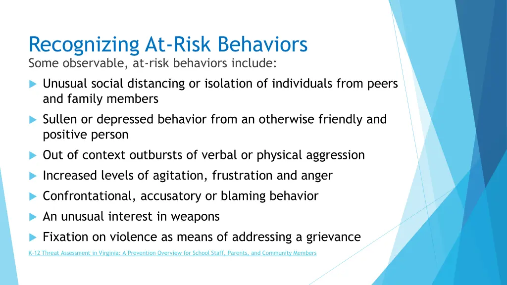 recognizing at risk behaviors some observable