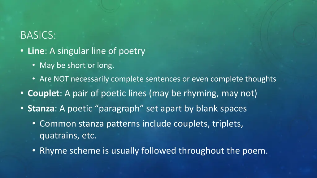 basics line a singular line of poetry