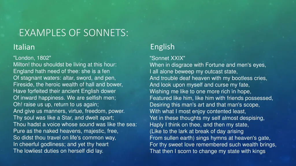 examples of sonnets