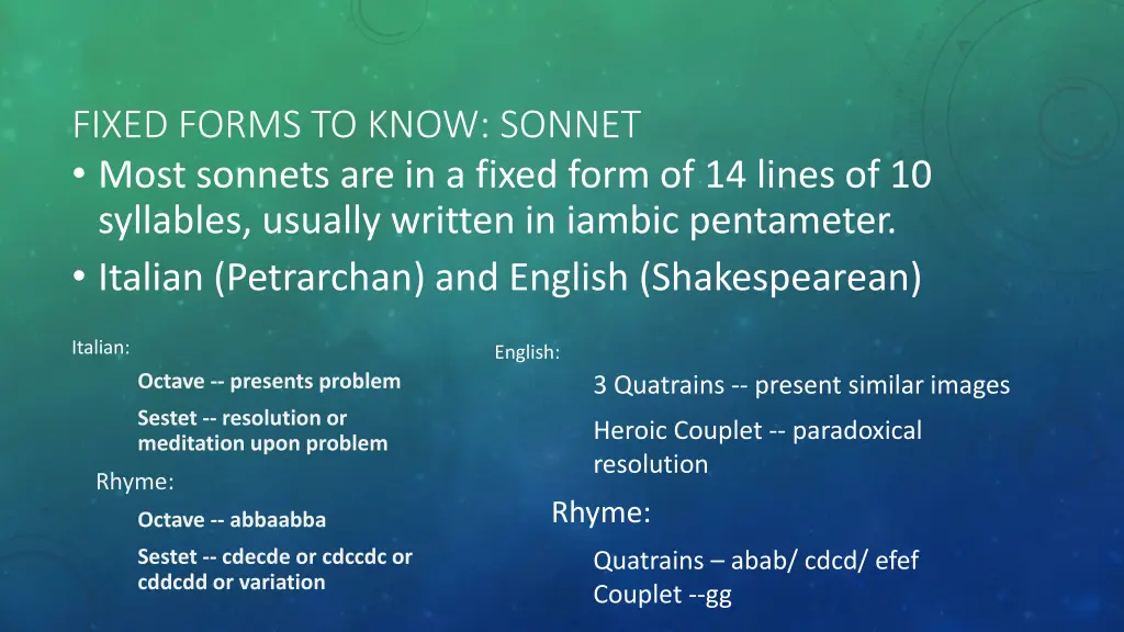 fixed forms to know sonnet most sonnets