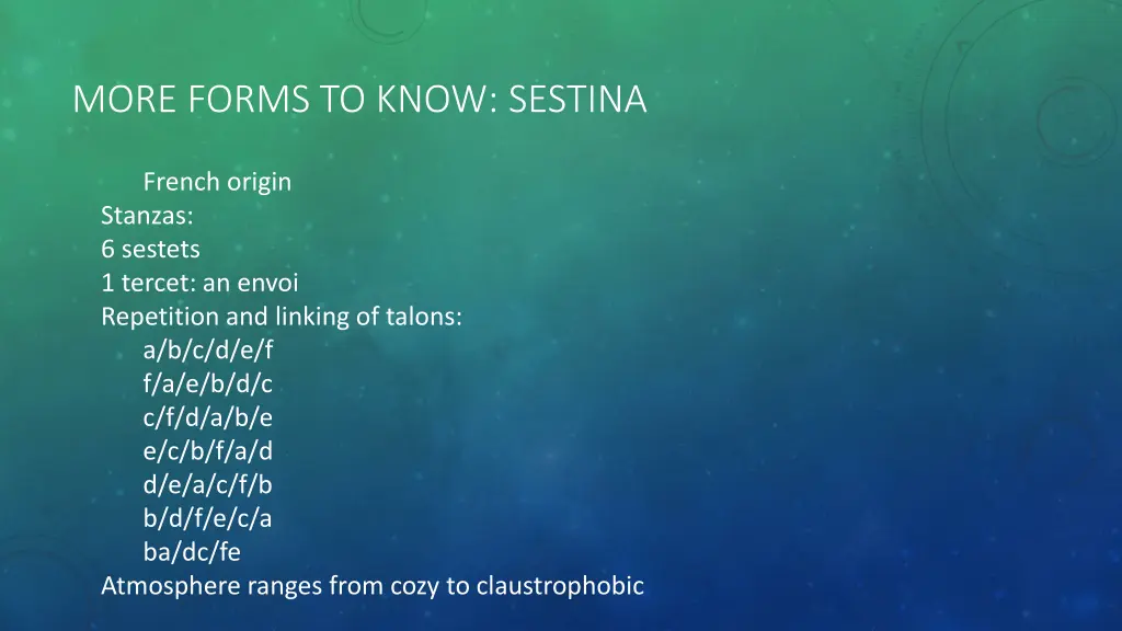 more forms to know sestina