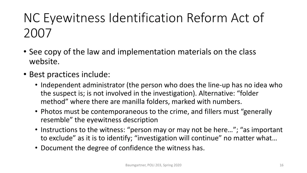 nc eyewitness identification reform act of 2007