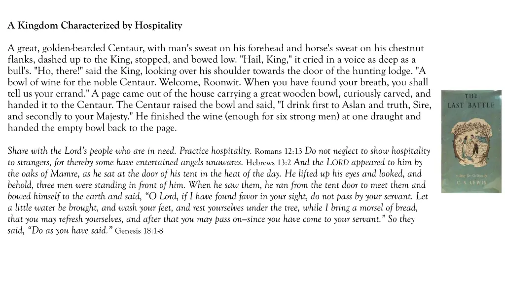 a kingdom characterized by hospitality