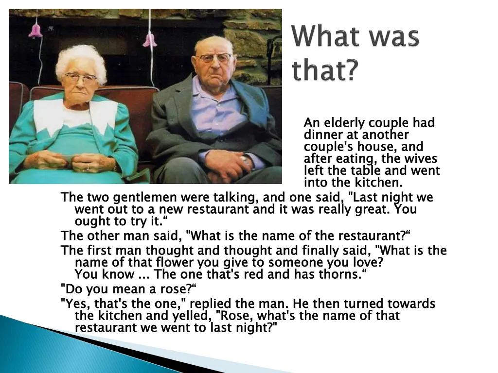 an elderly couple had dinner at another couple