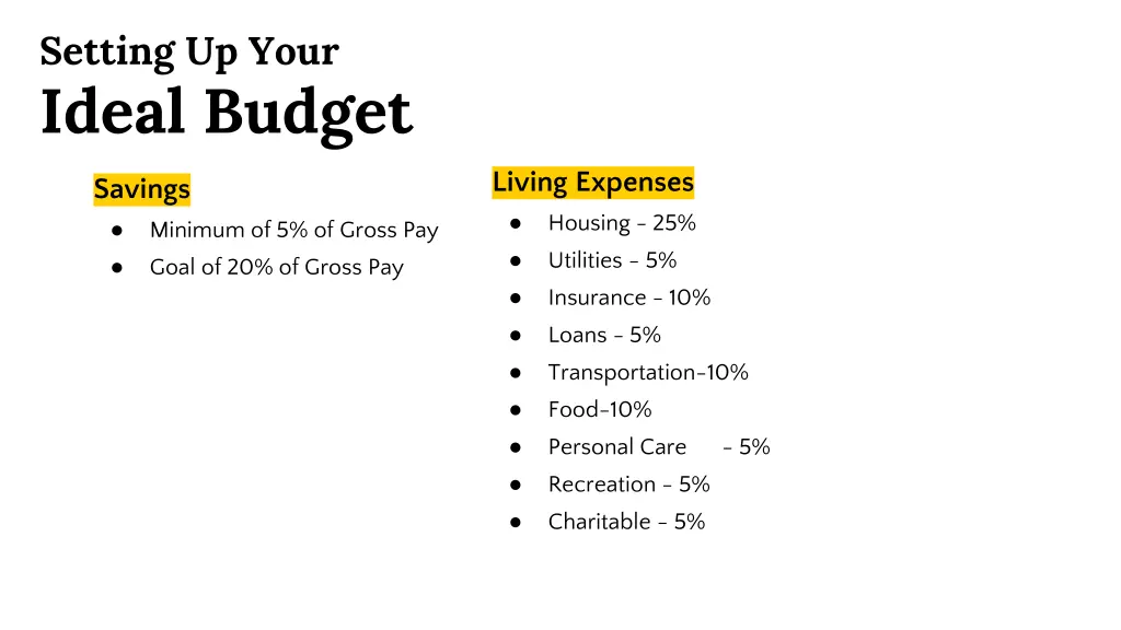 setting up your ideal budget