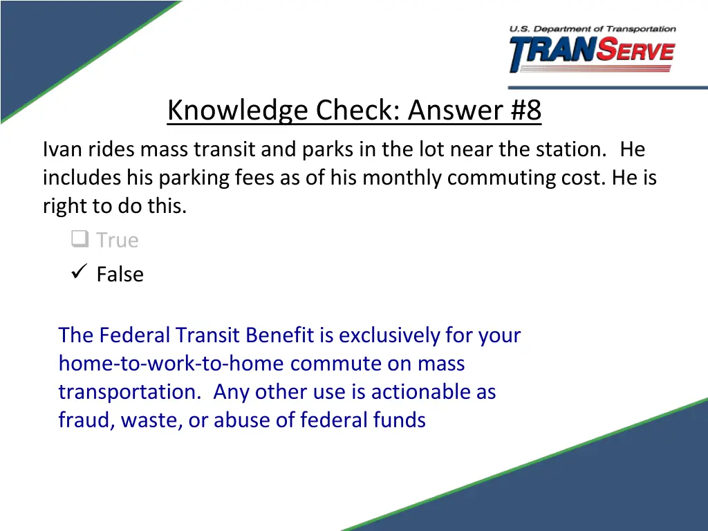 knowledge check answer 8 ivan rides mass transit