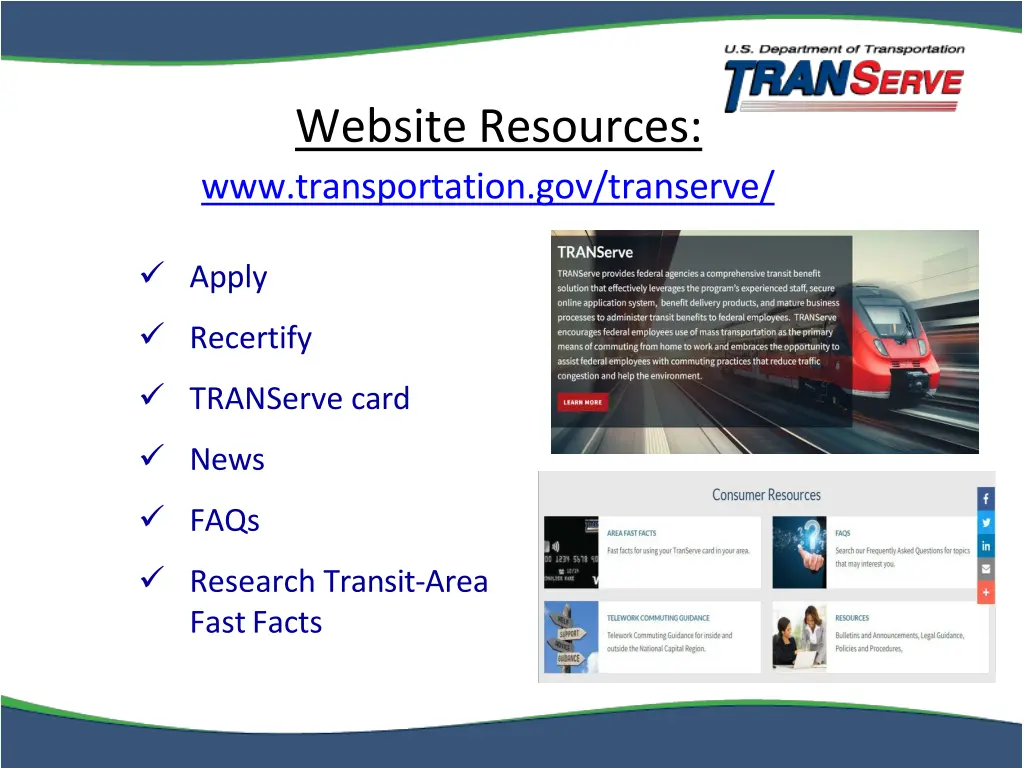 website resources www transportation gov transerve