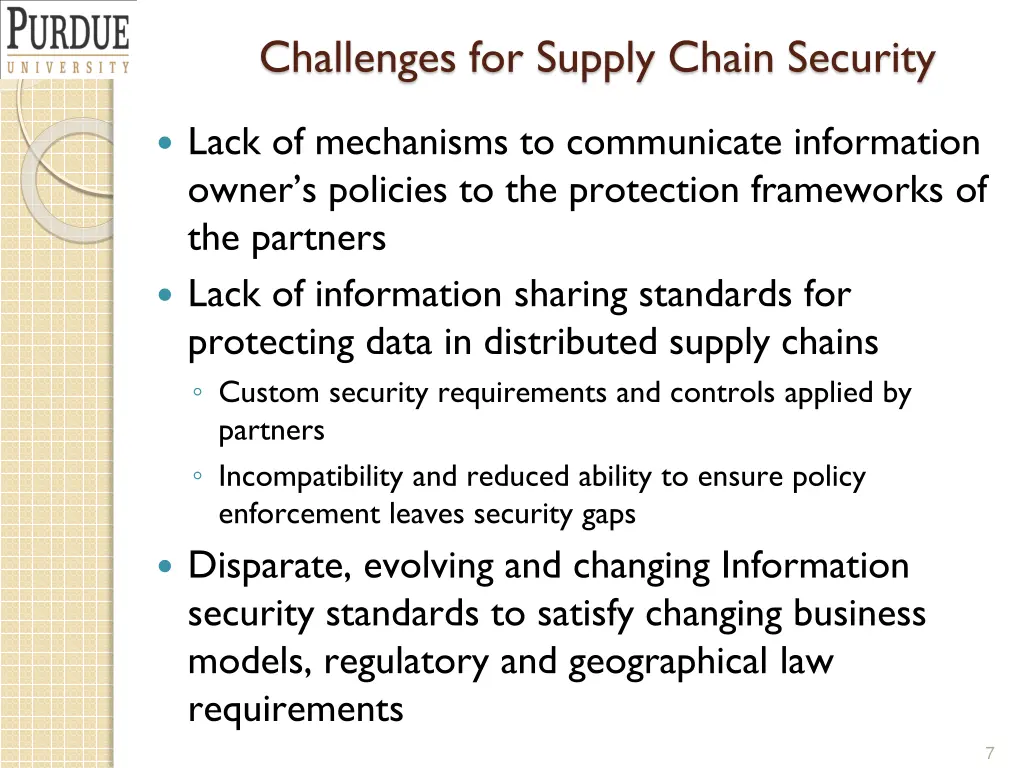 challenges for supply chain security