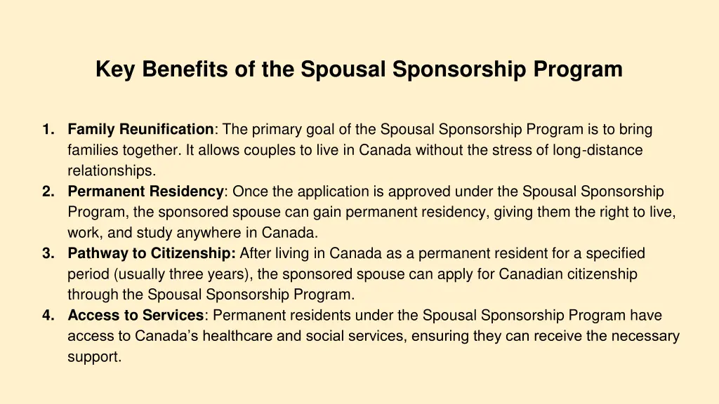 key benefits of the spousal sponsorship program