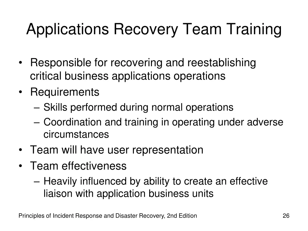 applications recovery team training