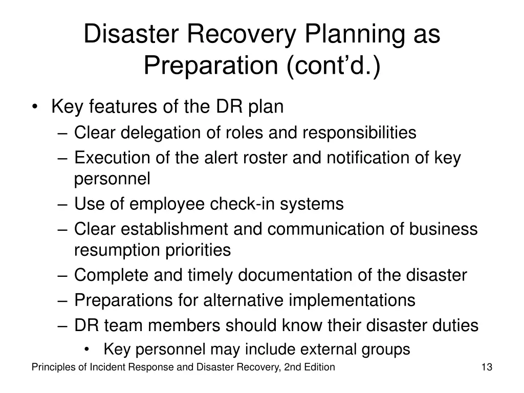 disaster recovery planning as preparation cont d 1