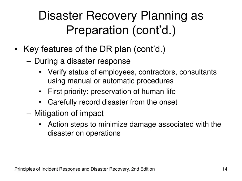 disaster recovery planning as preparation cont d 2