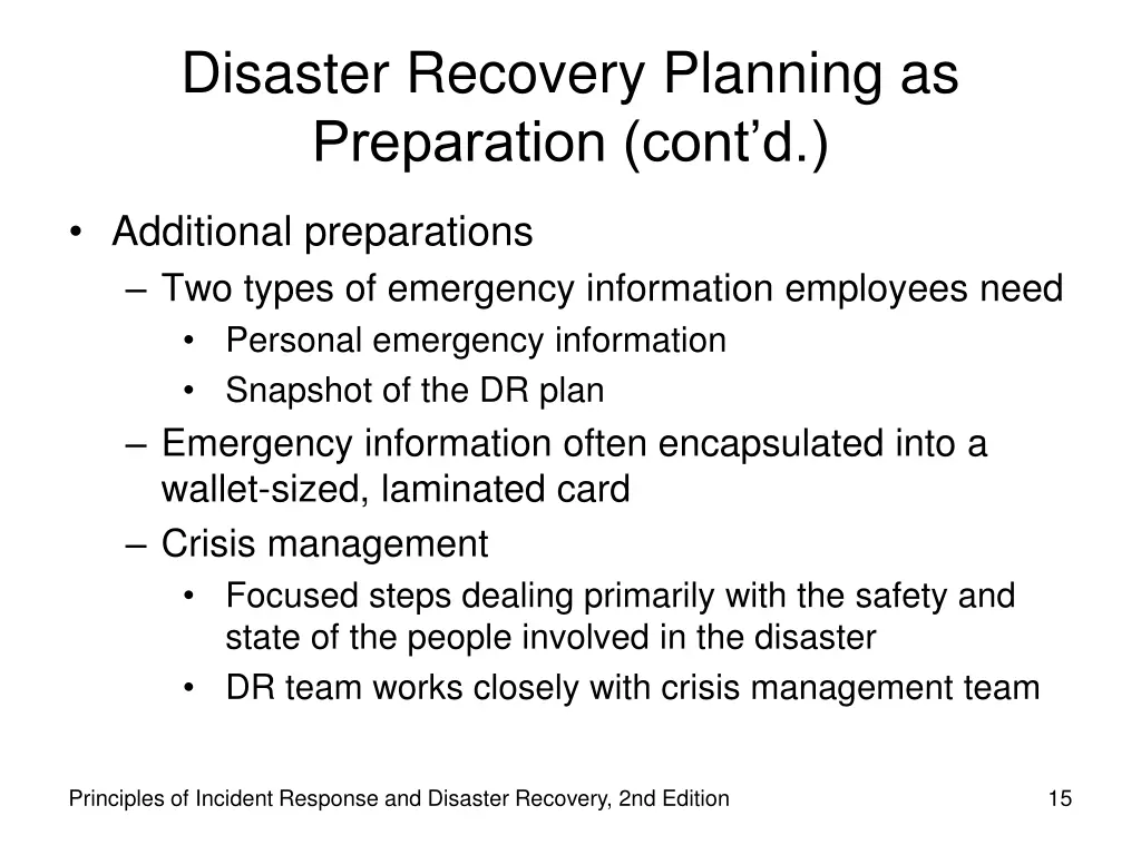 disaster recovery planning as preparation cont d 3