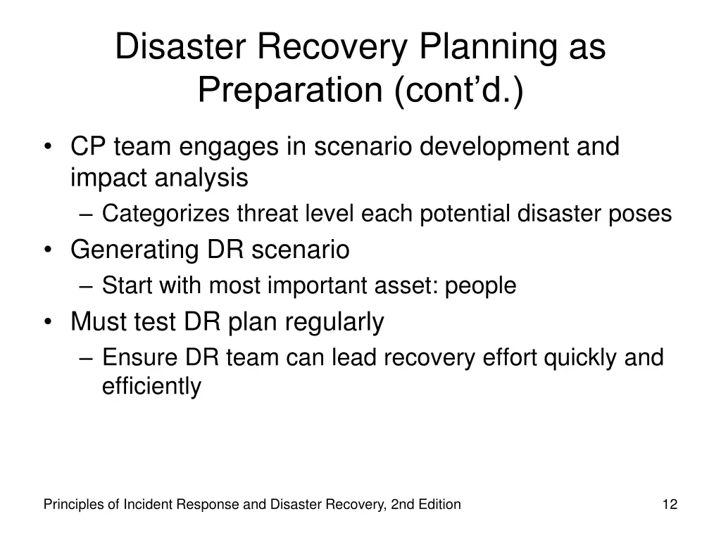 disaster recovery planning as preparation cont d