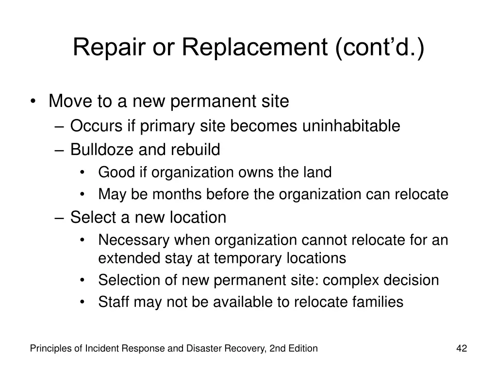 repair or replacement cont d