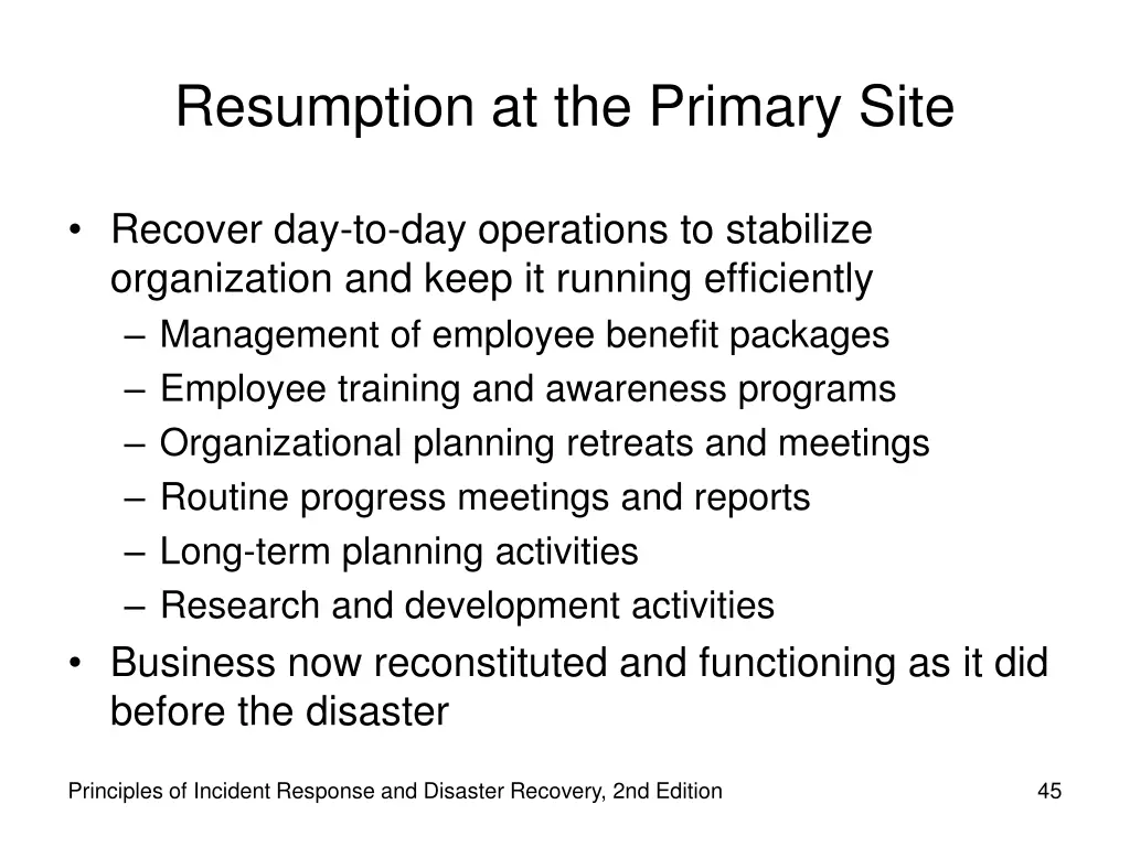 resumption at the primary site