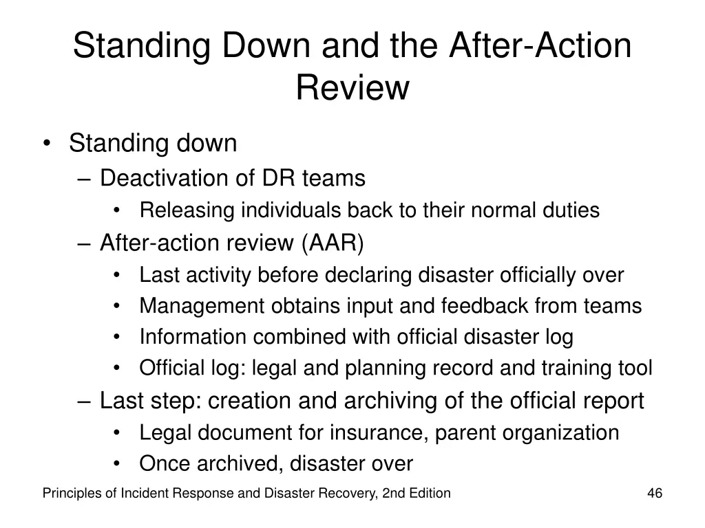 standing down and the after action review