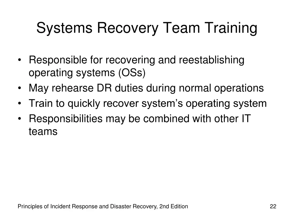 systems recovery team training