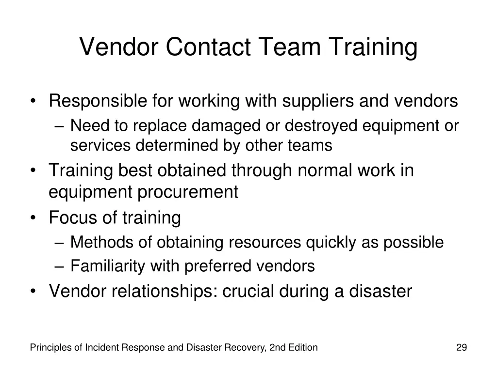 vendor contact team training