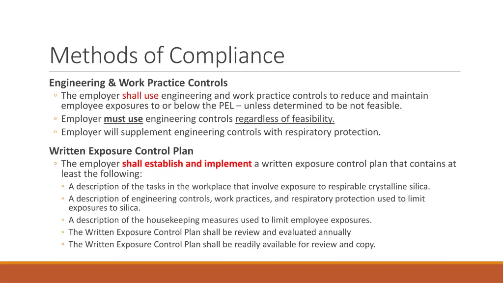 methods of compliance