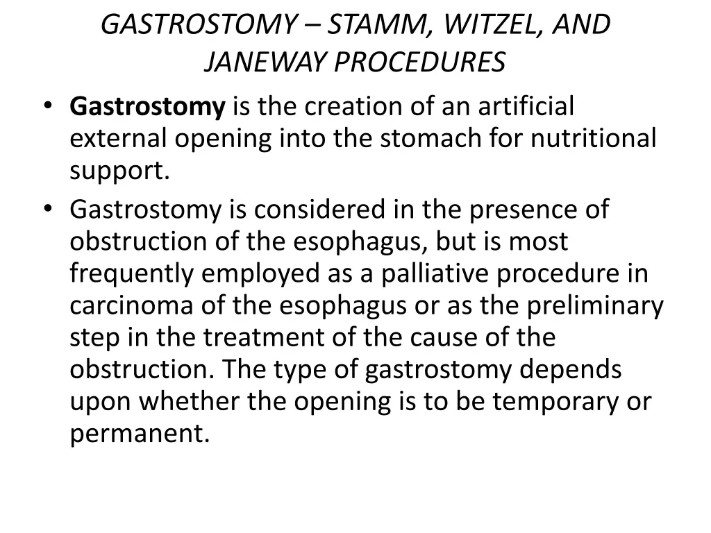 gastrostomy stamm witzel and janeway procedures