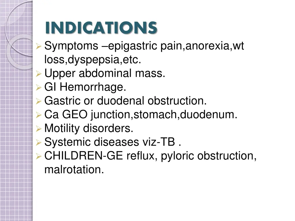 indications symptoms epigastric pain anorexia