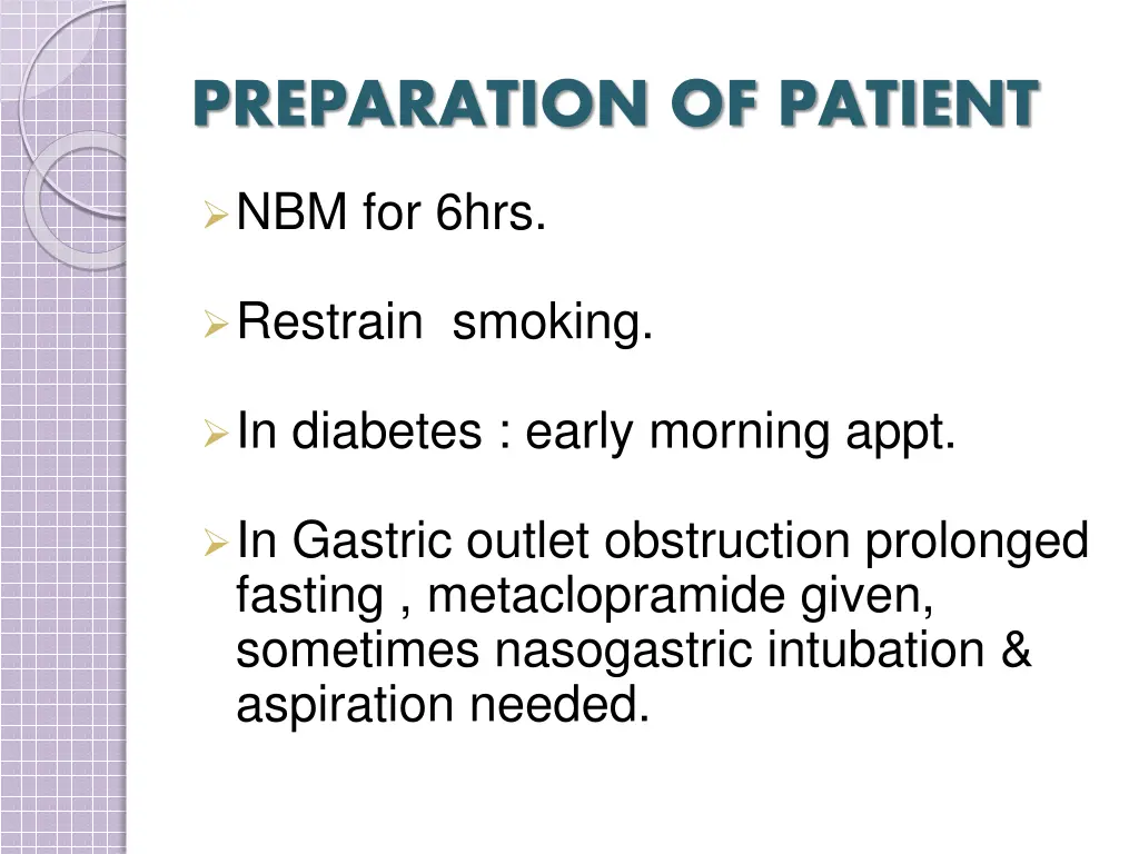 preparation of patient