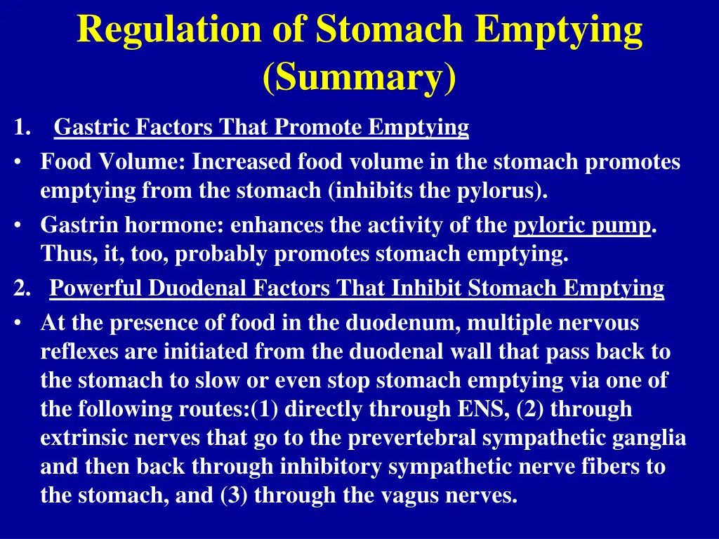 regulation of stomach emptying summary