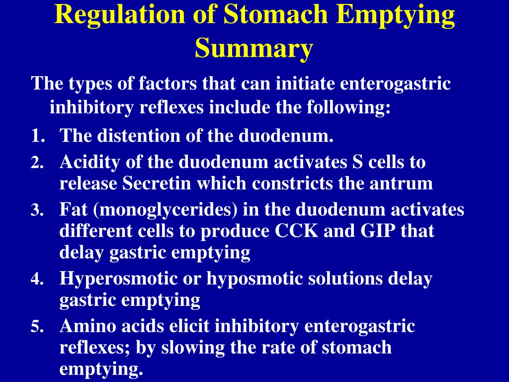 regulation of stomach emptying summary the types