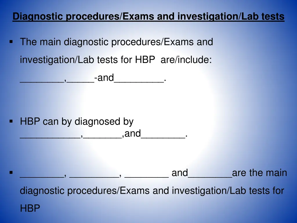 diagnostic procedures exams and investigation