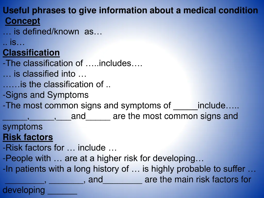 useful phrases to give information about