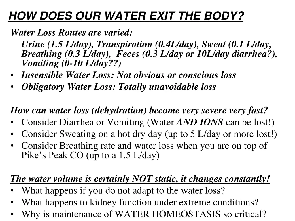 how does our water exit the body water loss