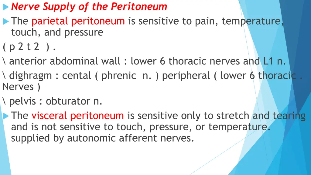 nerve supply of the peritoneum the parietal