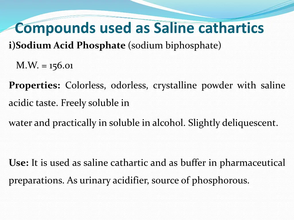 compounds used as saline cathartics i sodium acid