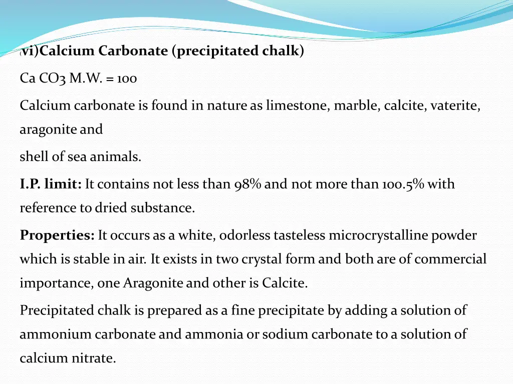 vi calcium carbonate precipitated chalk