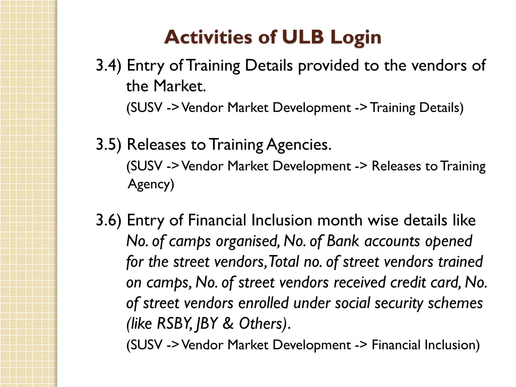 activities of ulb login 3 4 entry of training