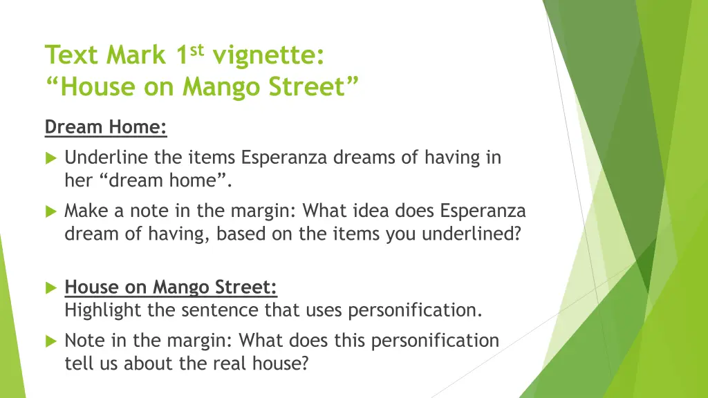 text mark 1 st vignette house on mango street 2